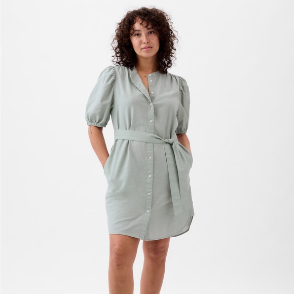 GAP Linen-Cotton Puff Sleeve Mini Shirtdress XXS NWT - Picture 7 of 8